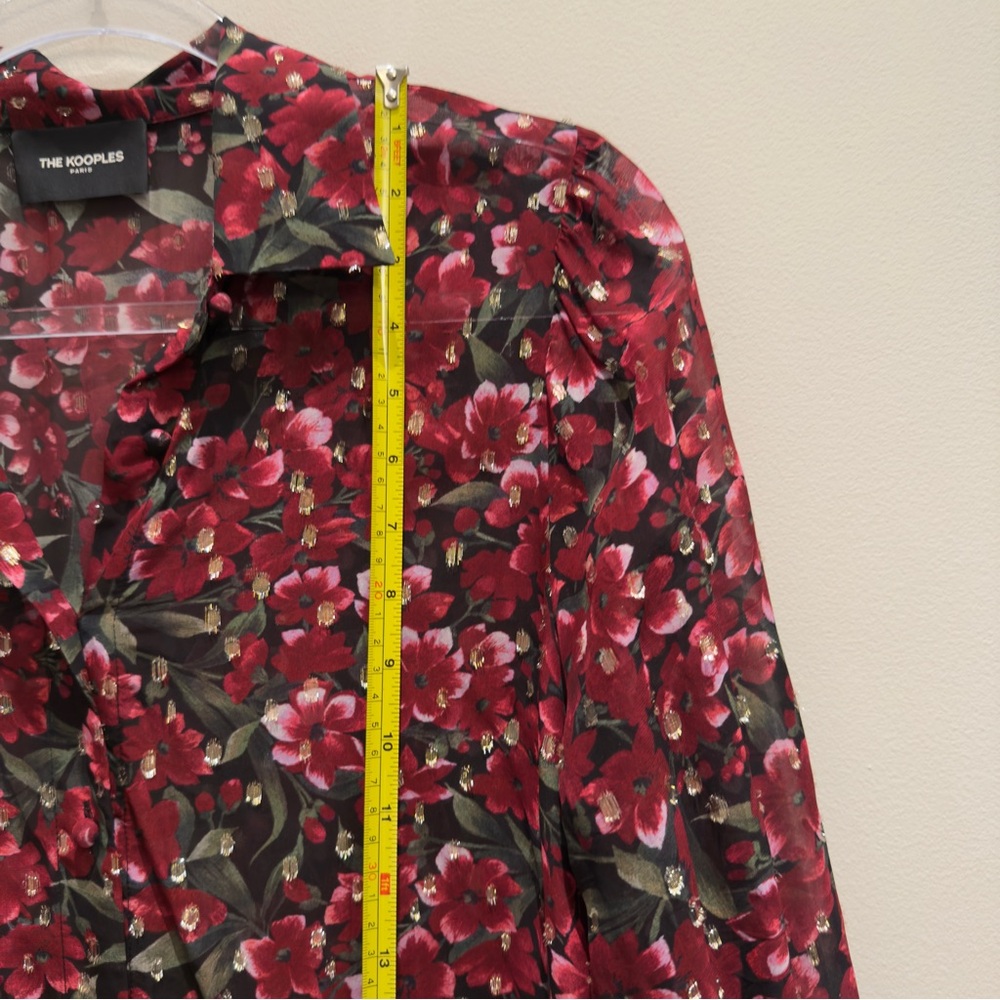 The Kooples Paris Raspberry Love Blouse Burgundy Red Floral Metallic Size 1 - Picture 11 of 14